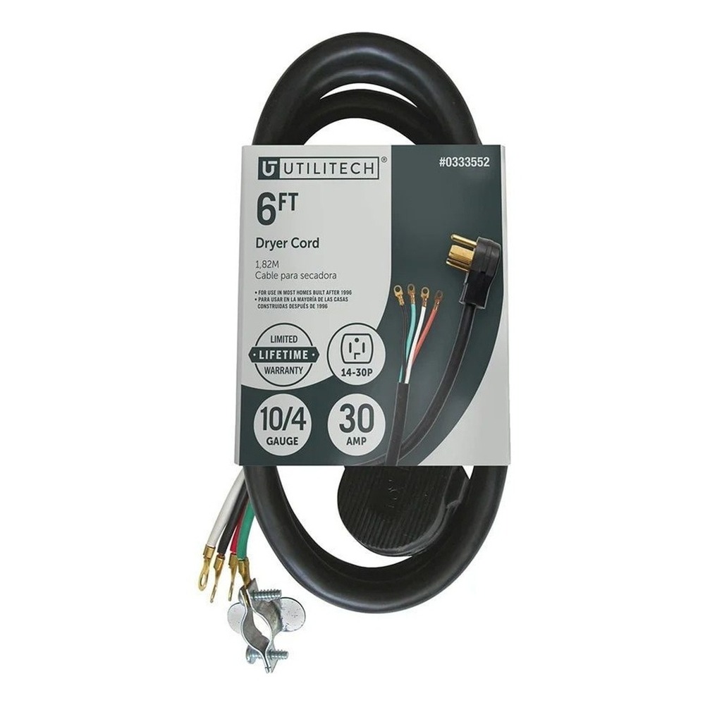 Utilitech‎ 6FT Dryer Cord 10/4 Gauge 30 Amp 4-Wire 14-30P Power Cable 0333552